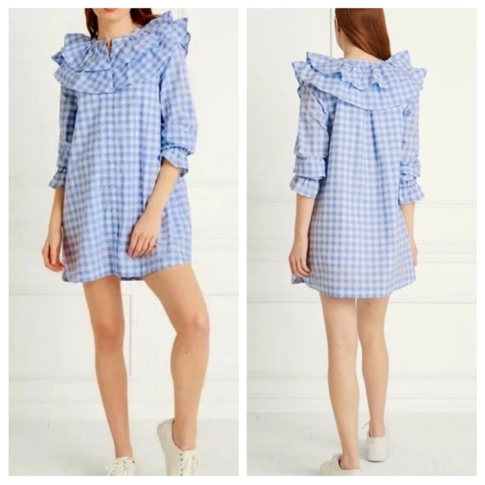 Hill House Light Blue Gingham Ruffle Mini Dress